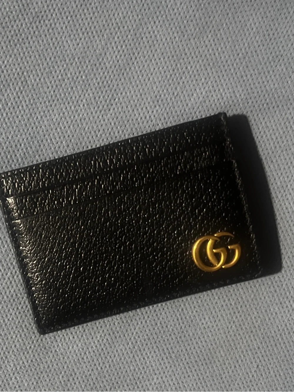Gucci Black Textured Leather Card Holder with Gold Double G